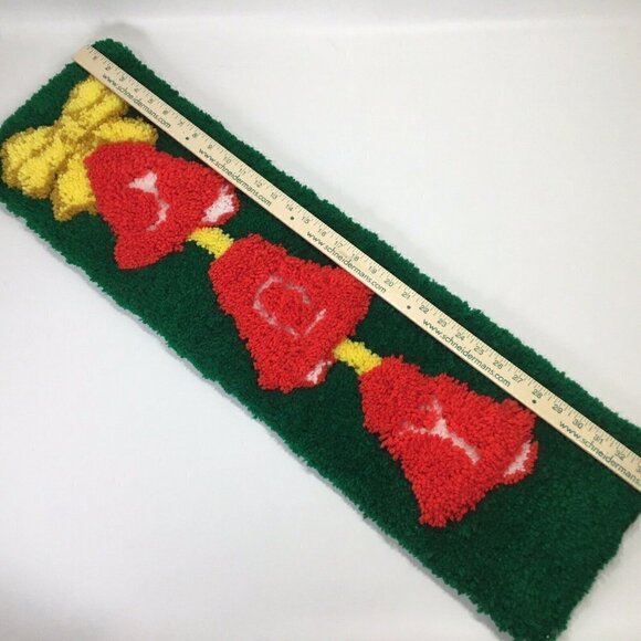 Vtg Latch Hook JOY Wall Hanging Christmas Bells Bell Pull Finished Completed Rug - Picture 3 of 7
